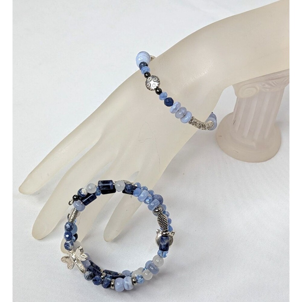 Adjustable Bracelet Set - Mixed Blue Gemstones & Silver - Picture 3 of 12